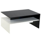 Table basse moderne, table centrale rectangulaire à 2 niveaux avec étagères de rangement pour salon, noir/blanc