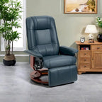 Fauteuil inclinable pivotant manuel en similicuir avec repose-pieds, accoudoirs et base en bois enveloppée