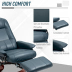 Fauteuil inclinable pivotant manuel en similicuir avec repose-pieds, accoudoirs et base en bois enveloppée