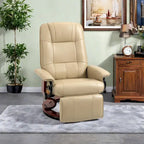 Fauteuil inclinable pivotant manuel en similicuir avec repose-pieds, accoudoirs et base en bois enveloppée