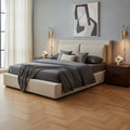 Lit plateforme rembourré marron clair | Tête de lit en dos d'âne | Meubles de chambre Queen King