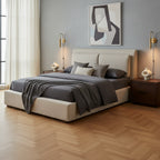Lit plateforme rembourré marron clair | Tête de lit en dos d'âne | Meubles de chambre Queen King