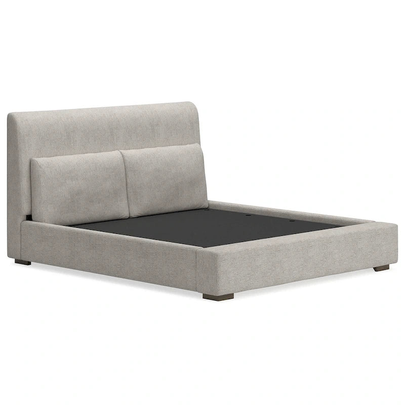 Lit plateforme rembourré marron clair | Tête de lit en dos d'âne | Meubles de chambre Queen King