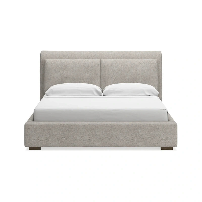 Lit plateforme rembourré marron clair | Tête de lit en dos d'âne | Meubles de chambre Queen King
