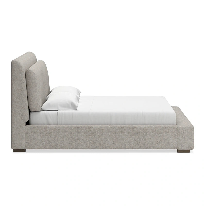 Lit plateforme rembourré marron clair | Tête de lit en dos d'âne | Meubles de chambre Queen King