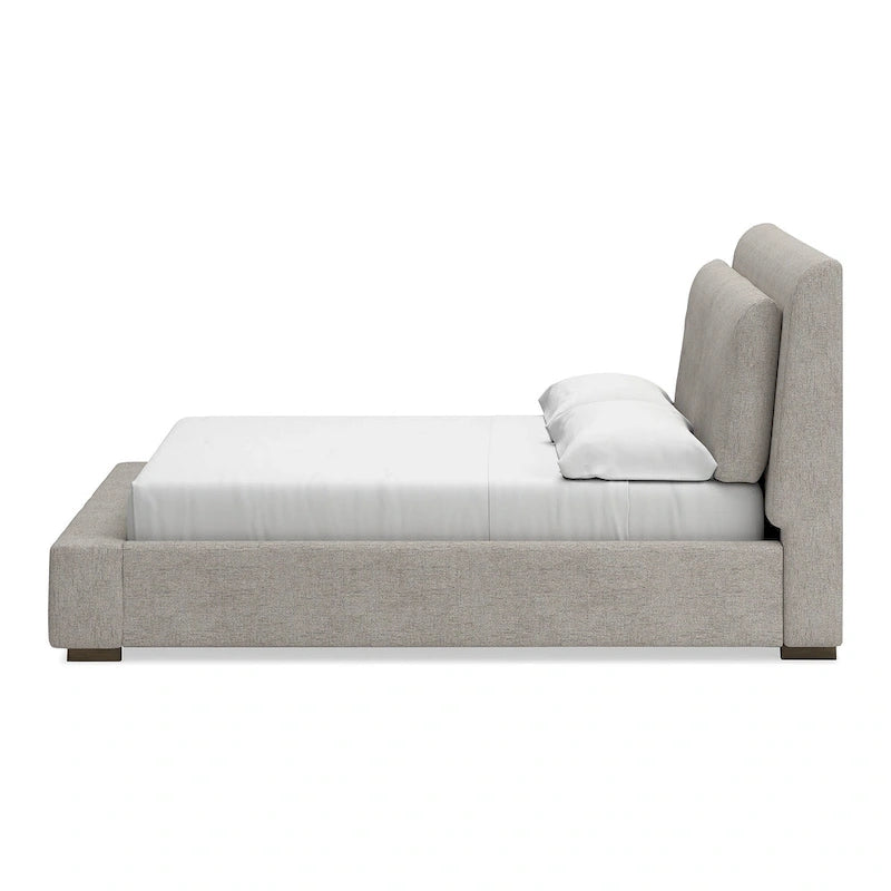 Lit plateforme rembourré marron clair | Tête de lit en dos d'âne | Meubles de chambre Queen King