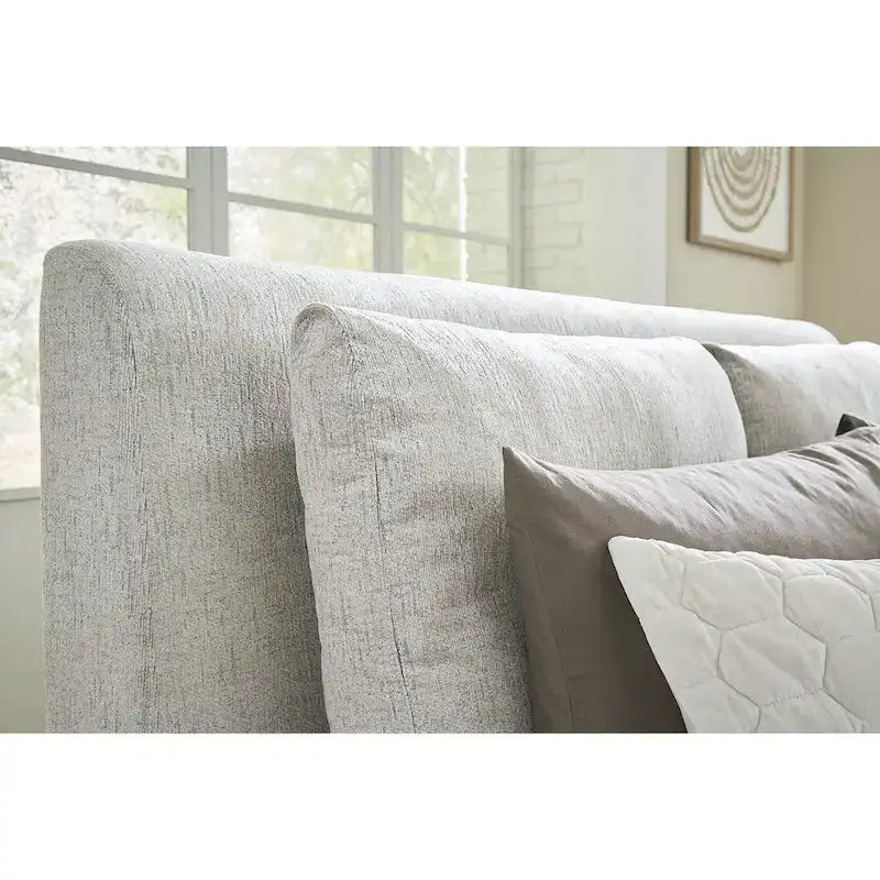 Lit plateforme rembourré marron clair | Tête de lit en dos d'âne | Meubles de chambre Queen King