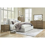 Lit plateforme rembourré marron clair | Tête de lit en dos d'âne | Meubles de chambre Queen King