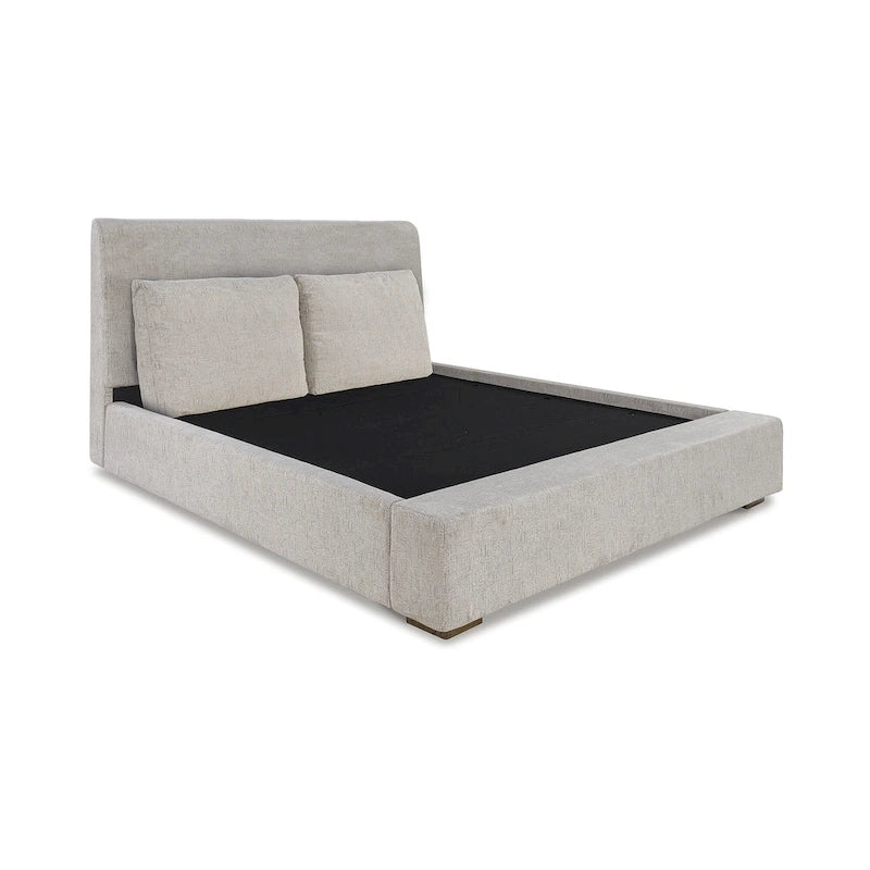 Lit plateforme rembourré marron clair | Tête de lit en dos d'âne | Meubles de chambre Queen King