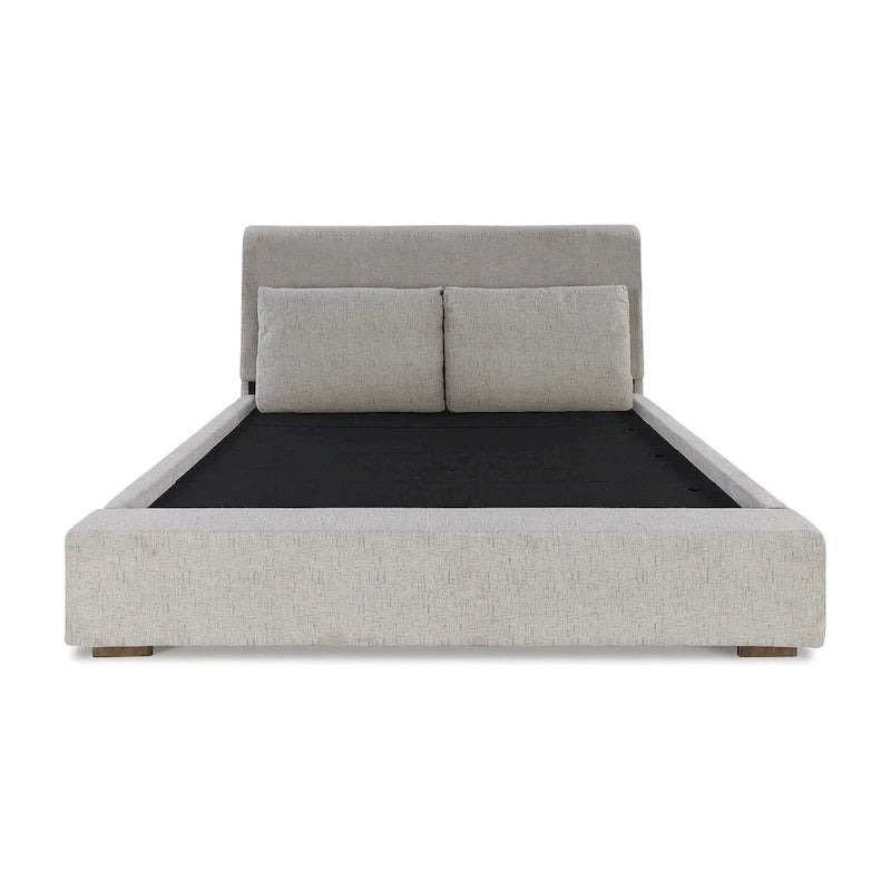Lit plateforme rembourré marron clair | Tête de lit en dos d'âne | Meubles de chambre Queen King