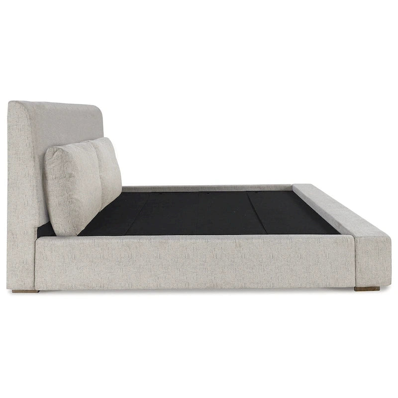 Lit plateforme rembourré marron clair | Tête de lit en dos d'âne | Meubles de chambre Queen King