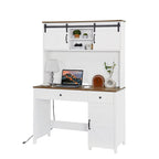 Bureau d'ordinateur de style rustique avec huche et station de charge pour bureaux à domicile ou espaces de travail d'étudiant