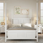 Lit à baldaquin king size Roomfitters, cadre en bois massif, conception à grille horizontale, blanc