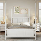 Roomfitters King Size Poster Bed, Solid Wood Frame, Horizontal Grille Design, White