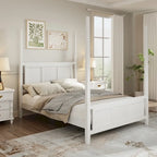 Lit à baldaquin king size Roomfitters, cadre en bois massif, conception à grille horizontale, blanc