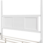 Lit à baldaquin king size Roomfitters, cadre en bois massif, conception à grille horizontale, blanc
