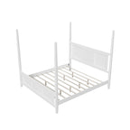 Lit à baldaquin king size Roomfitters, cadre en bois massif, conception à grille horizontale, blanc
