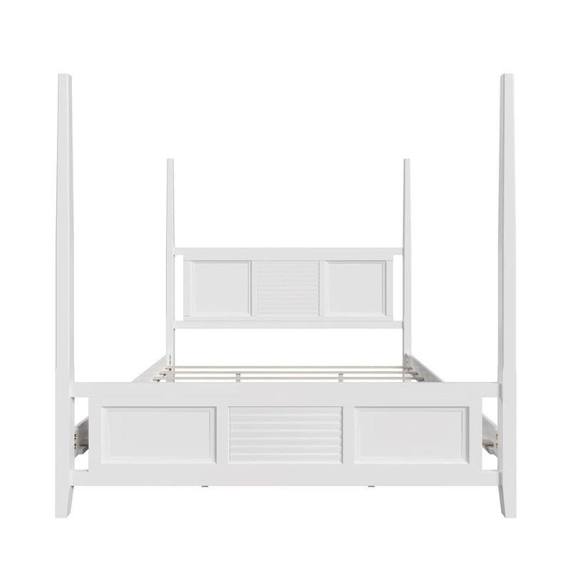 Lit à baldaquin king size Roomfitters, cadre en bois massif, conception à grille horizontale, blanc