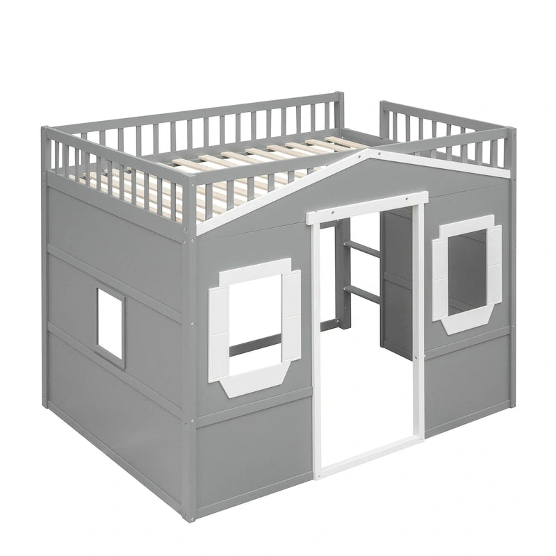 Lit mezzanine avec échelle et cadre gris et blanc