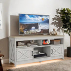 Meuble TV de ferme de 59 po | Console multimédia avec armoires de rangement et étagères ouvertes | Grain de nuage