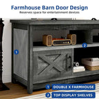 Meuble TV de ferme de 59 po | Console multimédia avec armoires de rangement et étagères ouvertes | Grain de nuage