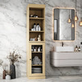 Palace Imports Meuble de rangement de salle de bain 100 % bois massif 16,5 po avec portes en verre transparent et étagères réglables
