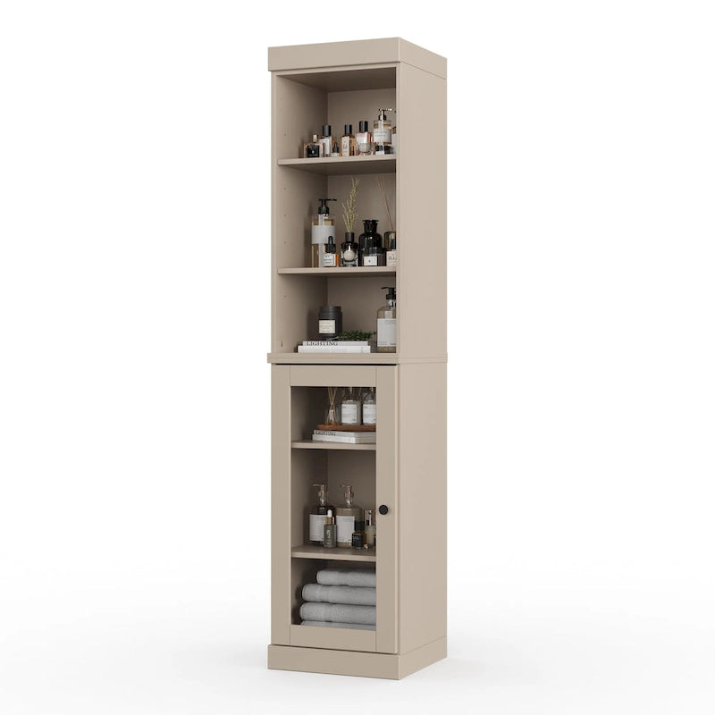 Palace Imports Meuble de rangement de salle de bain 100 % bois massif 16,5 po avec portes en verre transparent et étagères réglables
