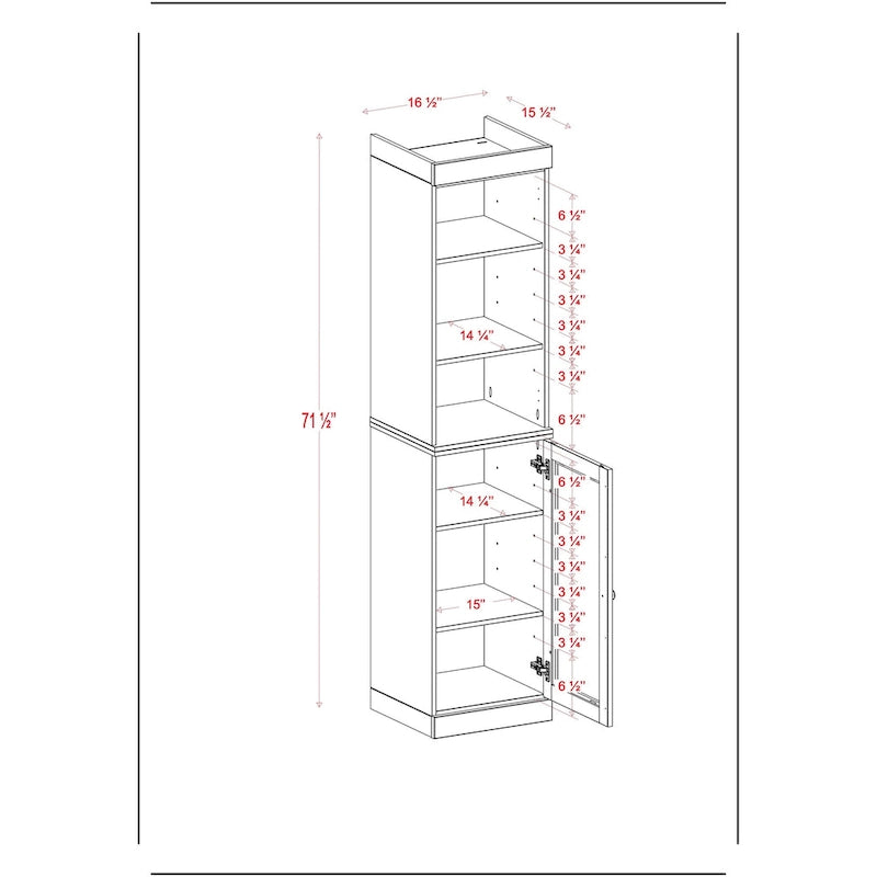 Palace Imports Meuble de rangement de salle de bain 100 % bois massif 16,5 po avec portes en verre transparent et étagères réglables