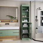 Palace Imports Meuble de rangement de salle de bain 100 % bois massif 16,5 po avec portes en verre transparent et étagères réglables