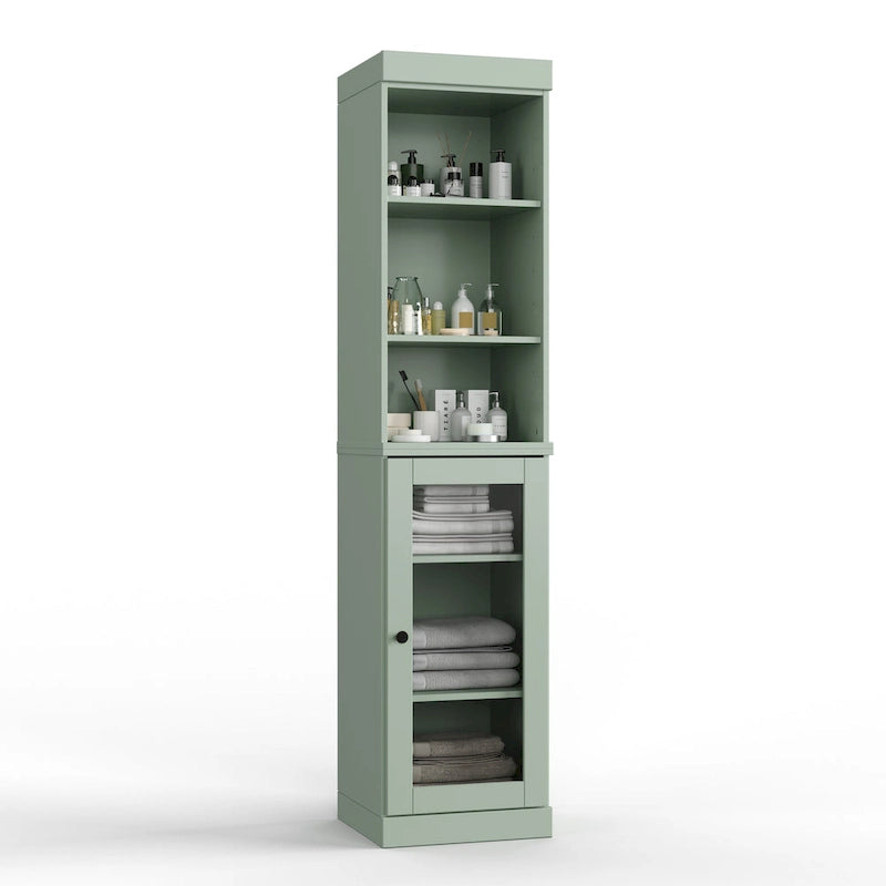Palace Imports Meuble de rangement de salle de bain 100 % bois massif 16,5 po avec portes en verre transparent et étagères réglables