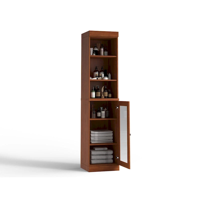 Palace Imports Meuble de rangement de salle de bain 100 % bois massif 16,5 po avec portes en verre transparent et étagères réglables