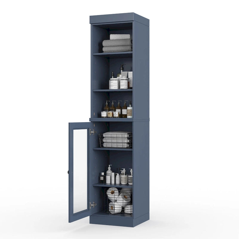 Palace Imports Meuble de rangement de salle de bain 100 % bois massif 16,5 po avec portes en verre transparent et étagères réglables