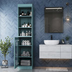 Palace Imports Meuble de rangement de salle de bain 100 % bois massif 16,5 po avec portes en verre transparent et étagères réglables
