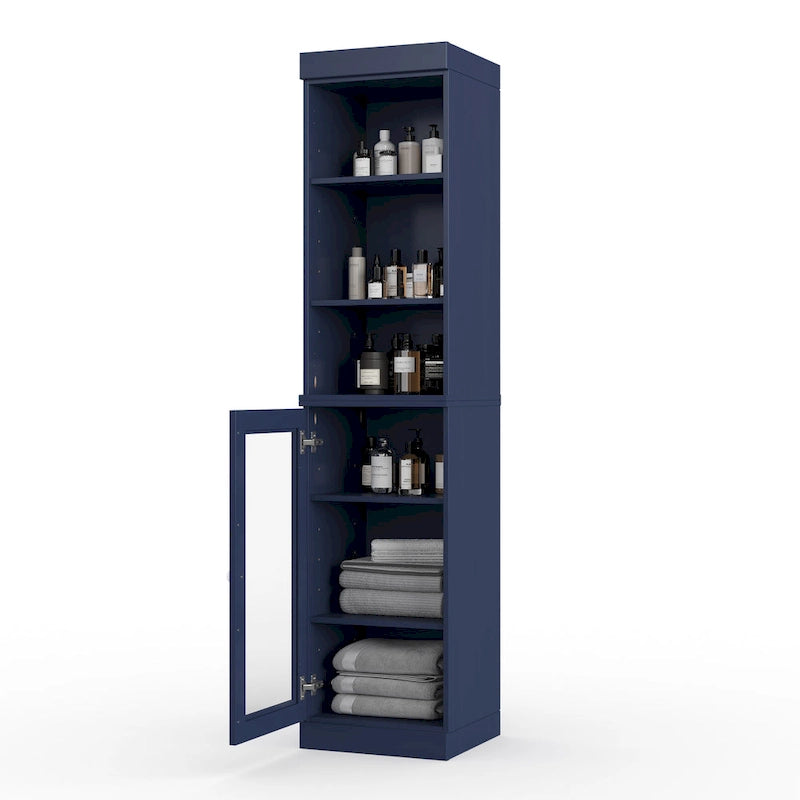 Palace Imports Meuble de rangement de salle de bain 100 % bois massif 16,5 po avec portes en verre transparent et étagères réglables