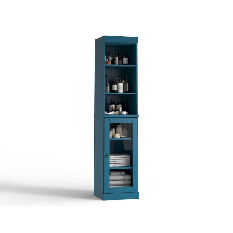 Palace Imports Meuble de rangement de salle de bain 100 % bois massif 16,5 po avec portes en verre transparent et étagères réglables