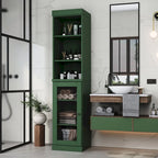 Palace Imports Meuble de rangement de salle de bain 100 % bois massif 16,5 po avec portes en verre transparent et étagères réglables