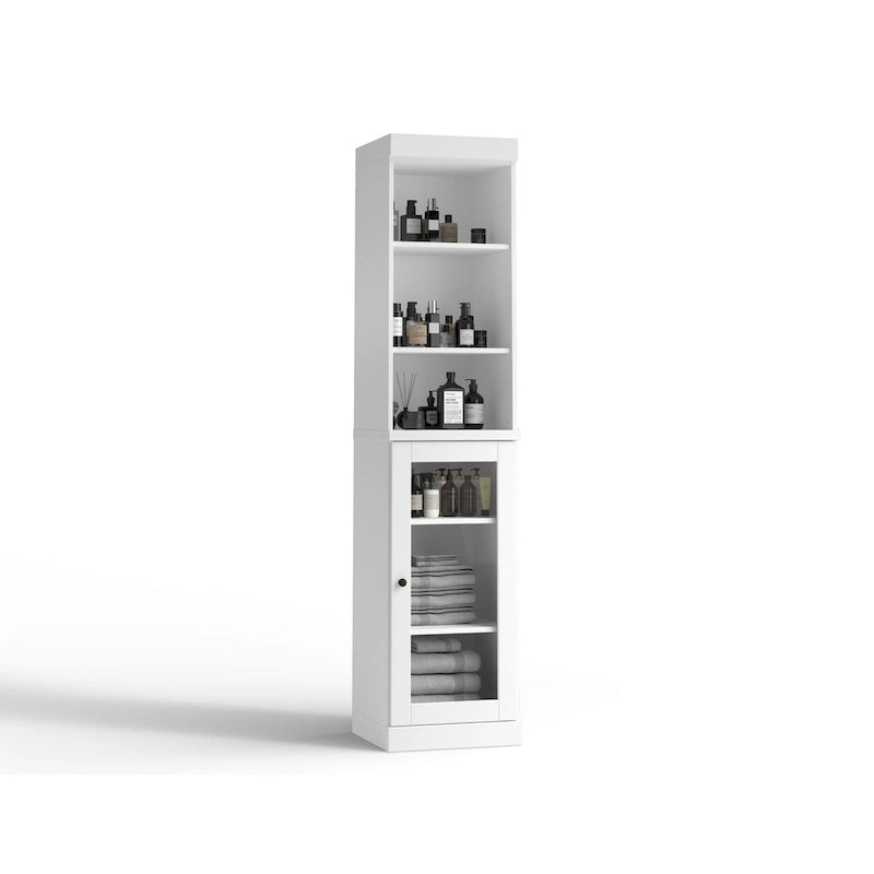 Palace Imports Meuble de rangement de salle de bain 100 % bois massif 16,5 po avec portes en verre transparent et étagères réglables
