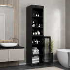 Palace Imports Meuble de rangement de salle de bain 100 % bois massif 16,5 po avec portes en verre transparent et étagères réglables