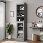 Palace Imports Meuble de rangement de salle de bain 100 % bois massif 16,5 po avec portes en verre transparent et étagères réglables