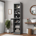 Palace Imports Meuble de rangement de salle de bain 100 % bois massif 16,5 po avec portes en verre transparent et étagères réglables