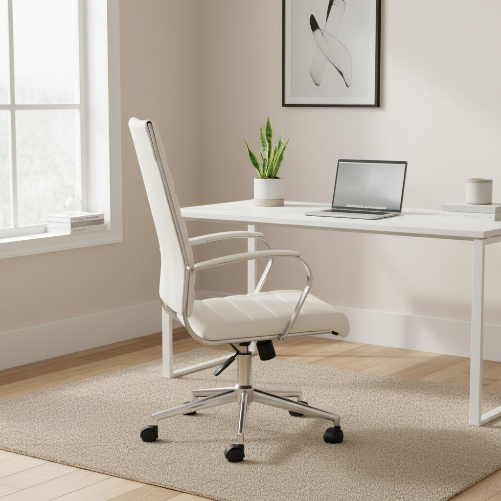 Chaise de bureau ergonomique moderne : Dossier mi-haut, cuir PU, accoudoirs, inclinaison, hauteur réglable, roulettes, pivotante