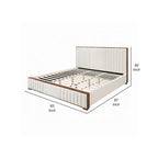 Grand lit, revêtement matelassé en chenille beige, brun noyer
