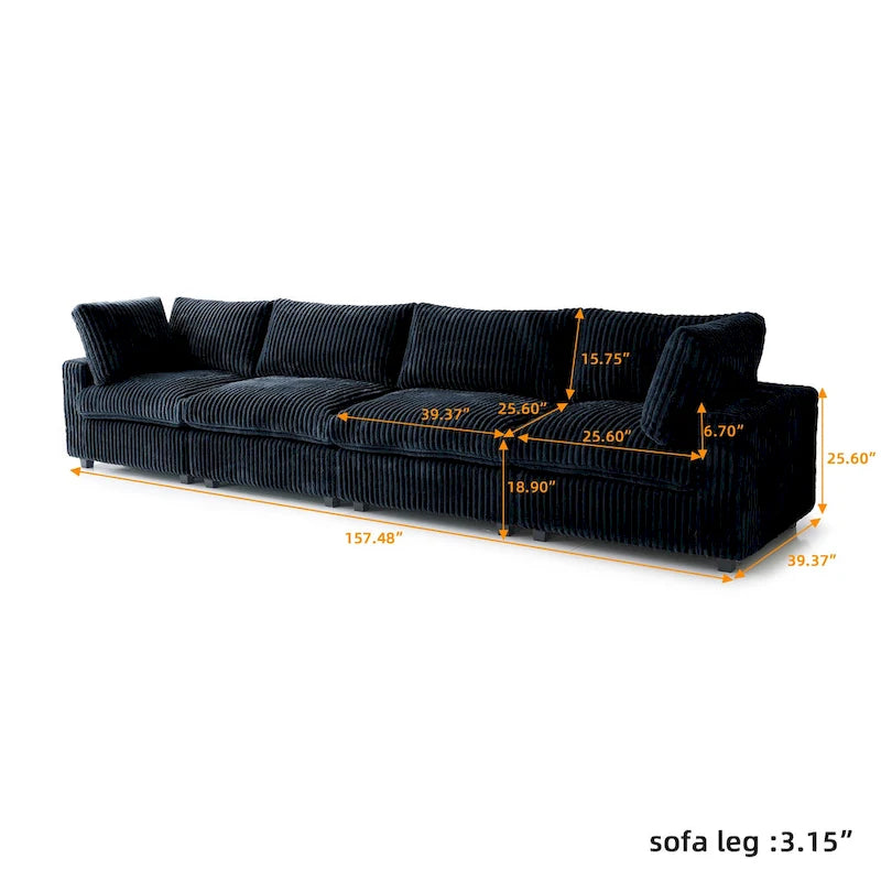 Canapé sectionnel modulaire en peluche douce 157,48 cm, 4 places, rembourré, pour salon