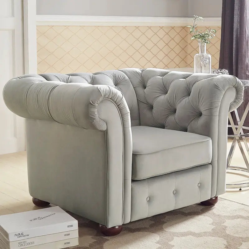Gdansk Tufted Scroll Arm Chesterfield Chair