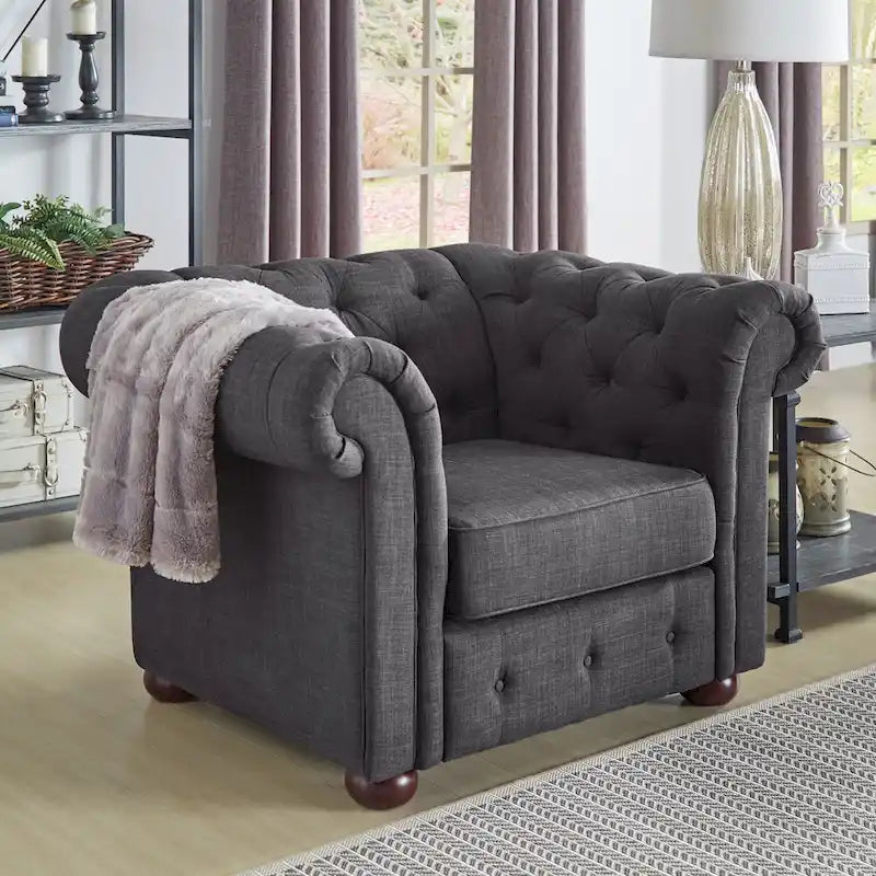 Fauteuil Chesterfield Gdansk à accoudoirs arrondis capitonnés