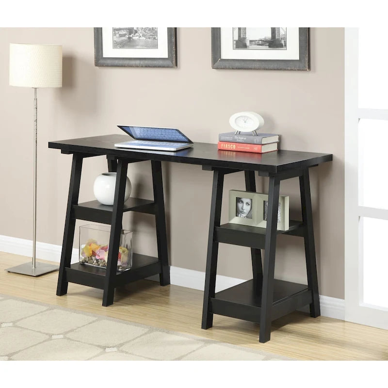 Bureau à Tréteaux Doubles | Montage Sans Outils | Grand Bureau pour la Maison