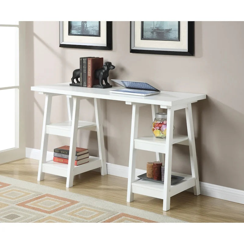 Bureau à Tréteaux Doubles | Montage Sans Outils | Grand Bureau pour la Maison