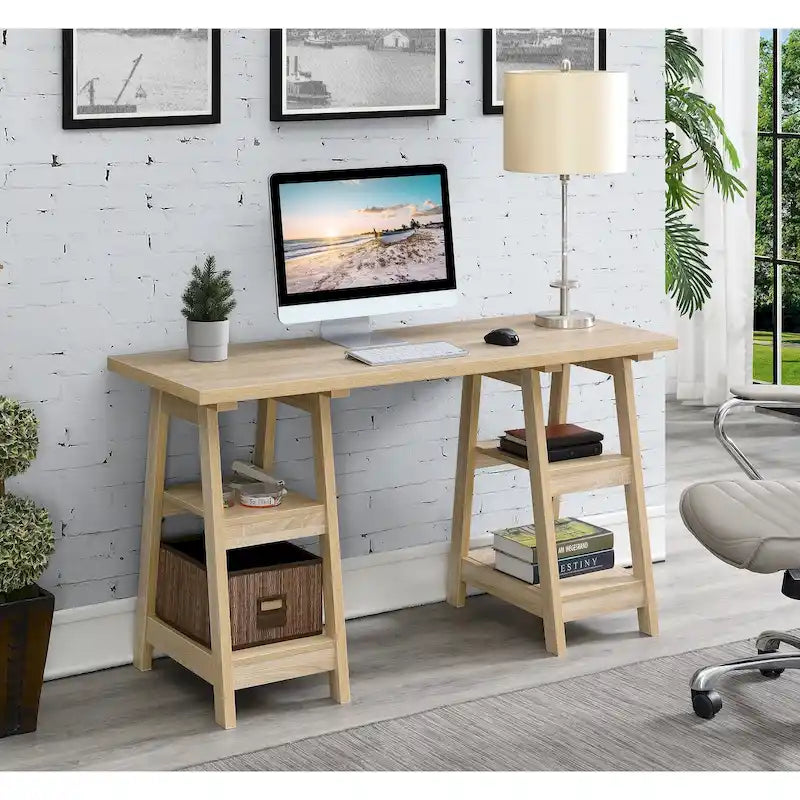 Bureau à Tréteaux Doubles | Montage Sans Outils | Grand Bureau pour la Maison