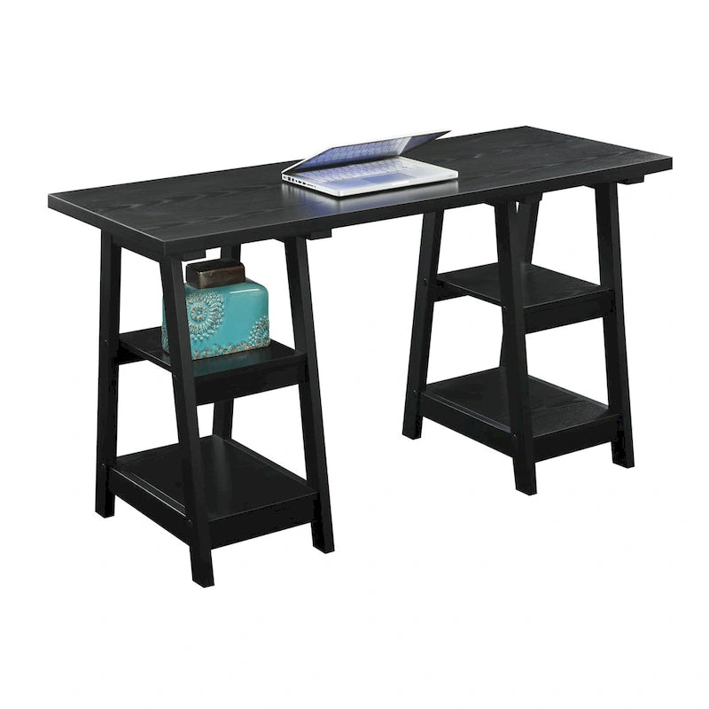 Bureau à Tréteaux Doubles | Montage Sans Outils | Grand Bureau pour la Maison
