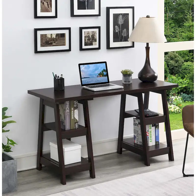 Bureau à Tréteaux Doubles | Montage Sans Outils | Grand Bureau pour la Maison